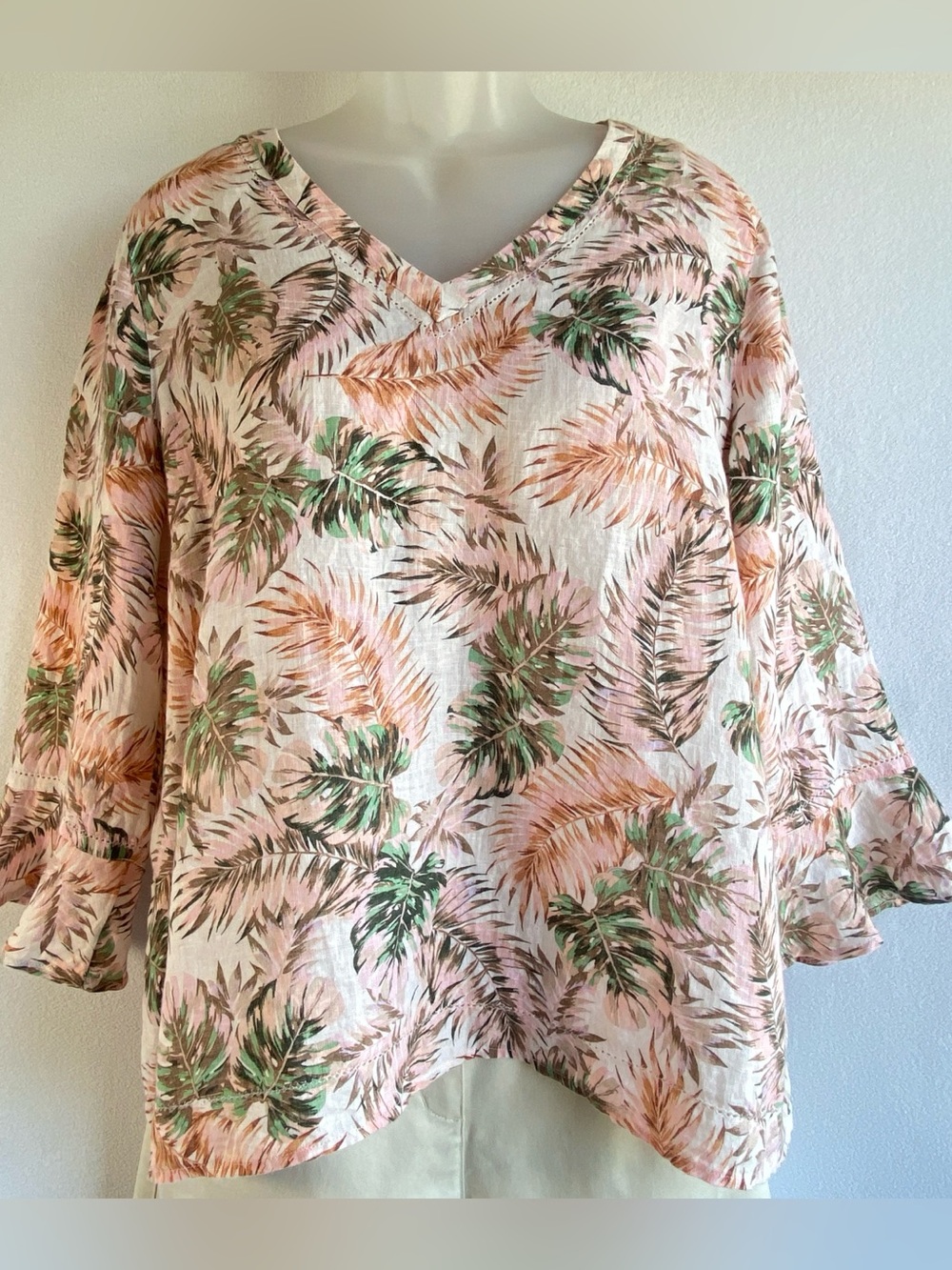 J. Jill LOVE LINEN Women's Blouse Top Sz Large Lagenlook Beachy Tropical Coastal